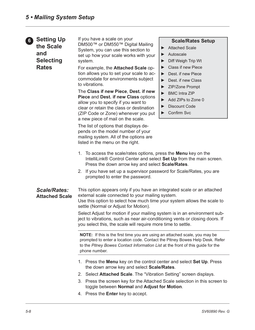 Pitney Bowes DM550, DM500 manual Setting Up the Scale and Selecting Rates, Scale/Rates Setup 