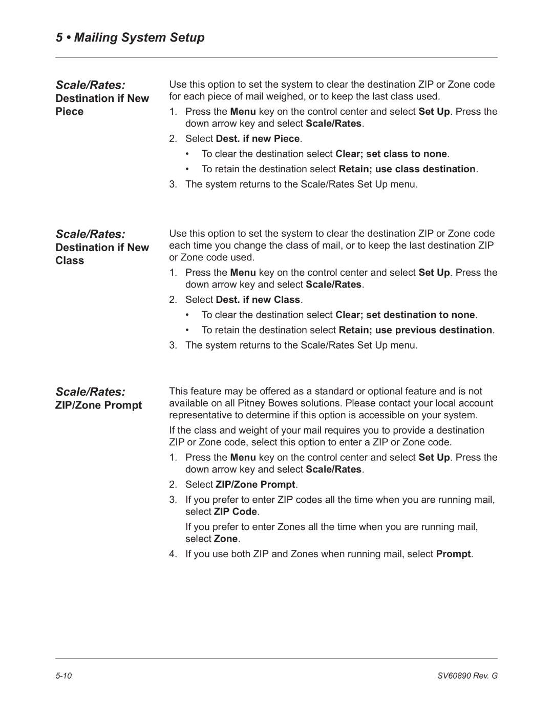 Pitney Bowes DM550, DM500 manual Destination if New Piece, Destination if New Class, ZIP/Zone Prompt 