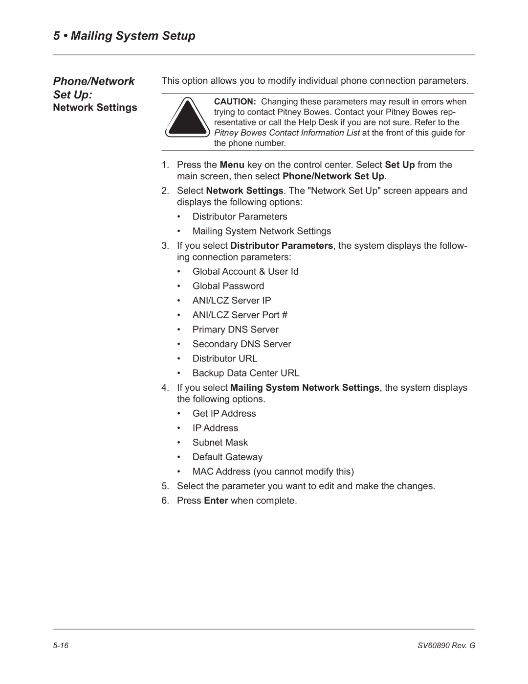 Pitney Bowes DM550, DM500 manual Network Settings 