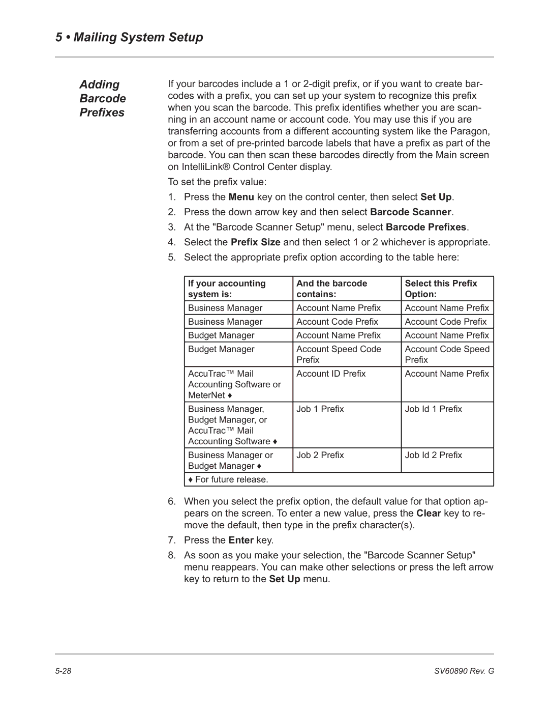 Pitney Bowes DM550, DM500 manual Adding Barcode Prefixes 