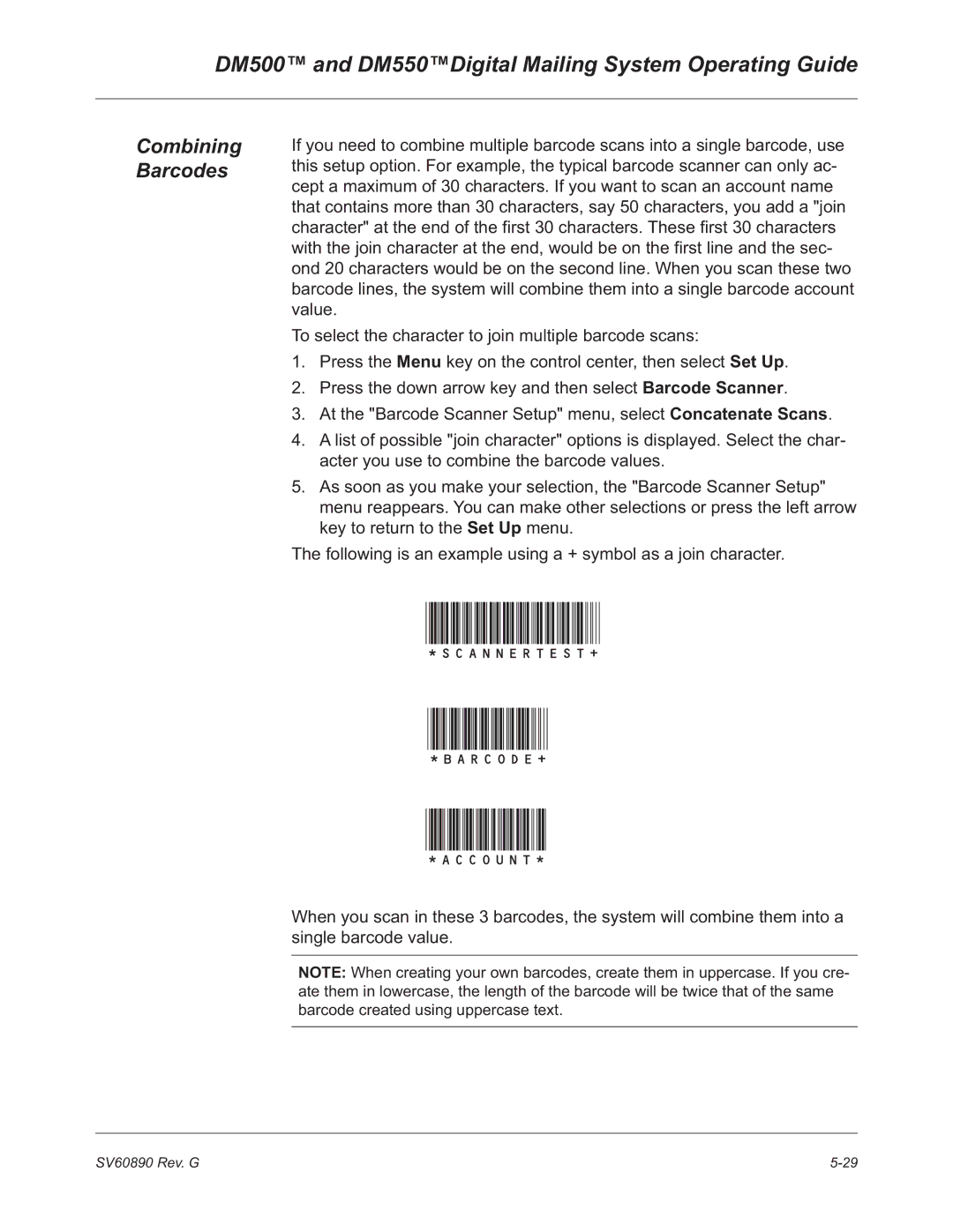 Pitney Bowes DM500, DM550 manual Combining Barcodes 