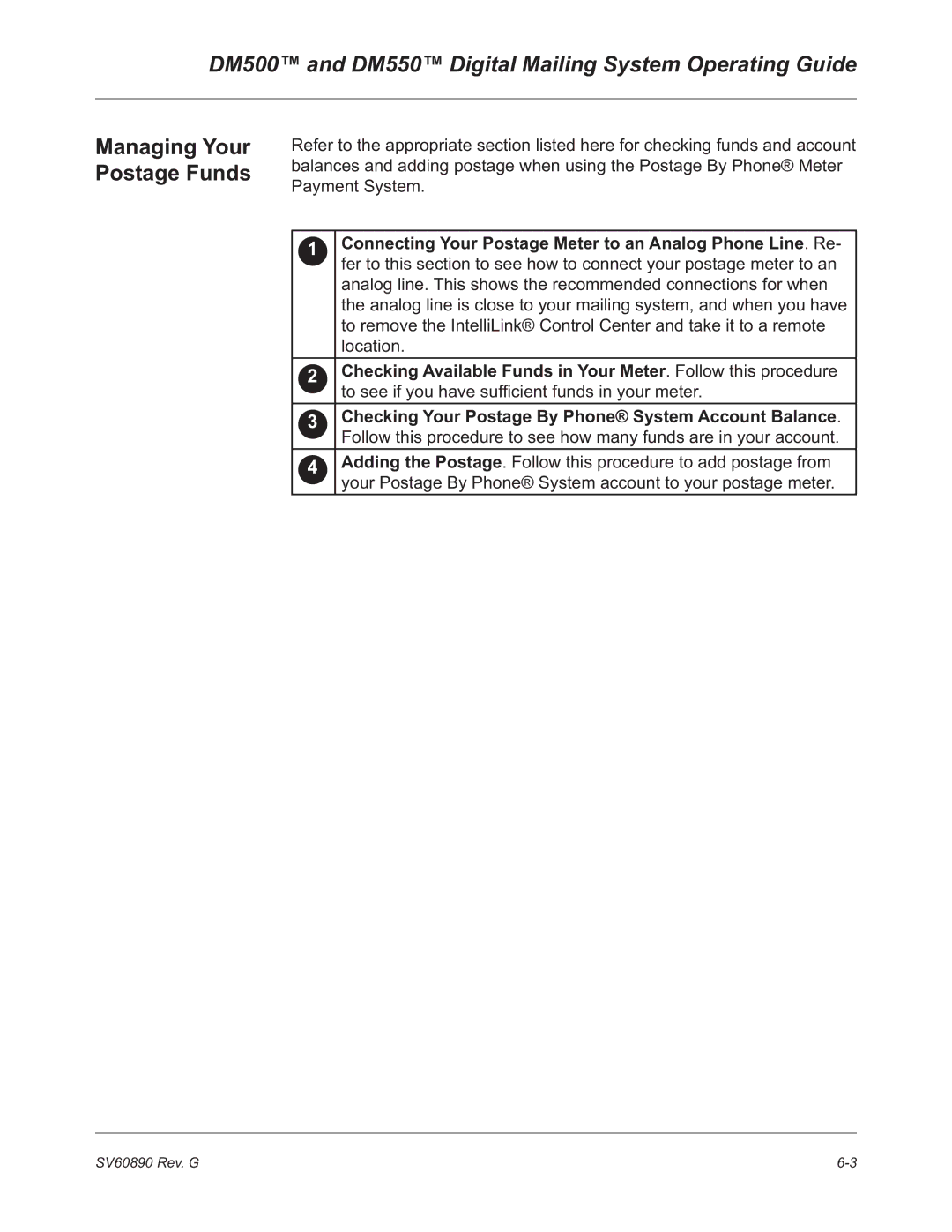 Pitney Bowes manual DM500 and DM550 Digital Mailing System Operating Guide, Managing Your Postage Funds 