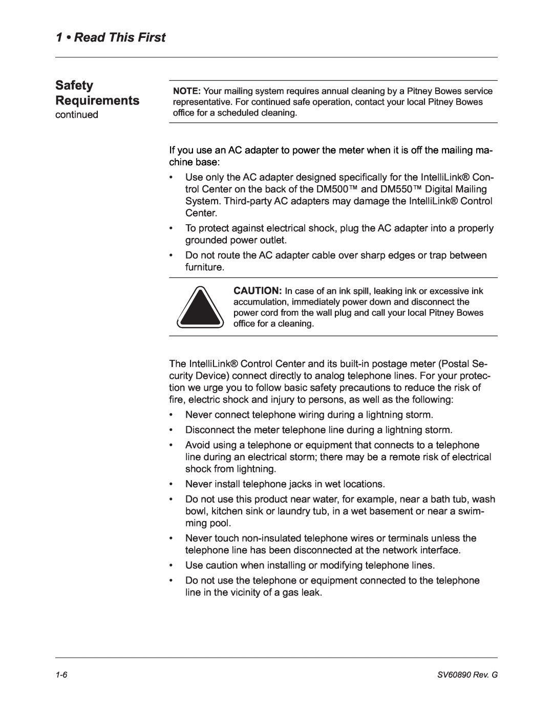 Pitney Bowes DM550, DM500 manual Read This First, Safety Requirements, continued 