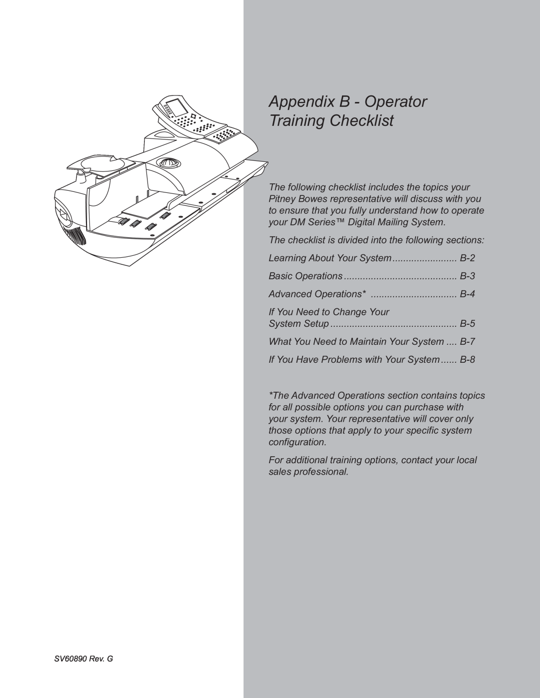 Pitney Bowes DM500, DM550 manual Appendix B - Operator Training Checklist 