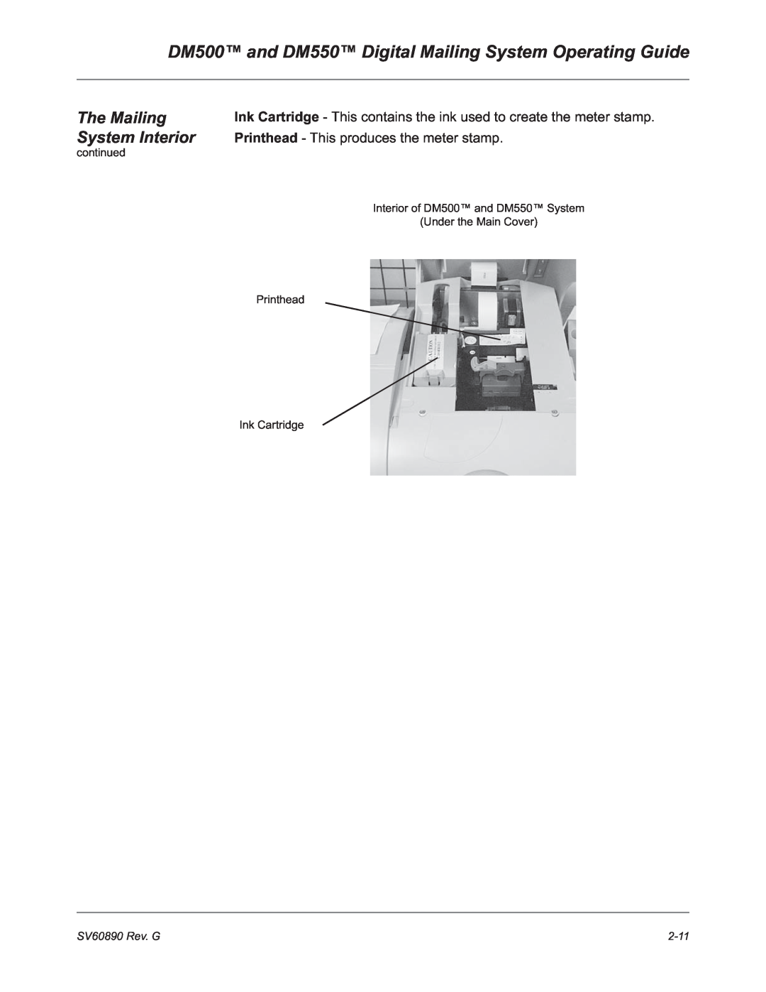 Pitney Bowes DM500 and DM550 Digital Mailing System Operating Guide, The Mailing System Interior, SV60890 Rev. G, 2-11 