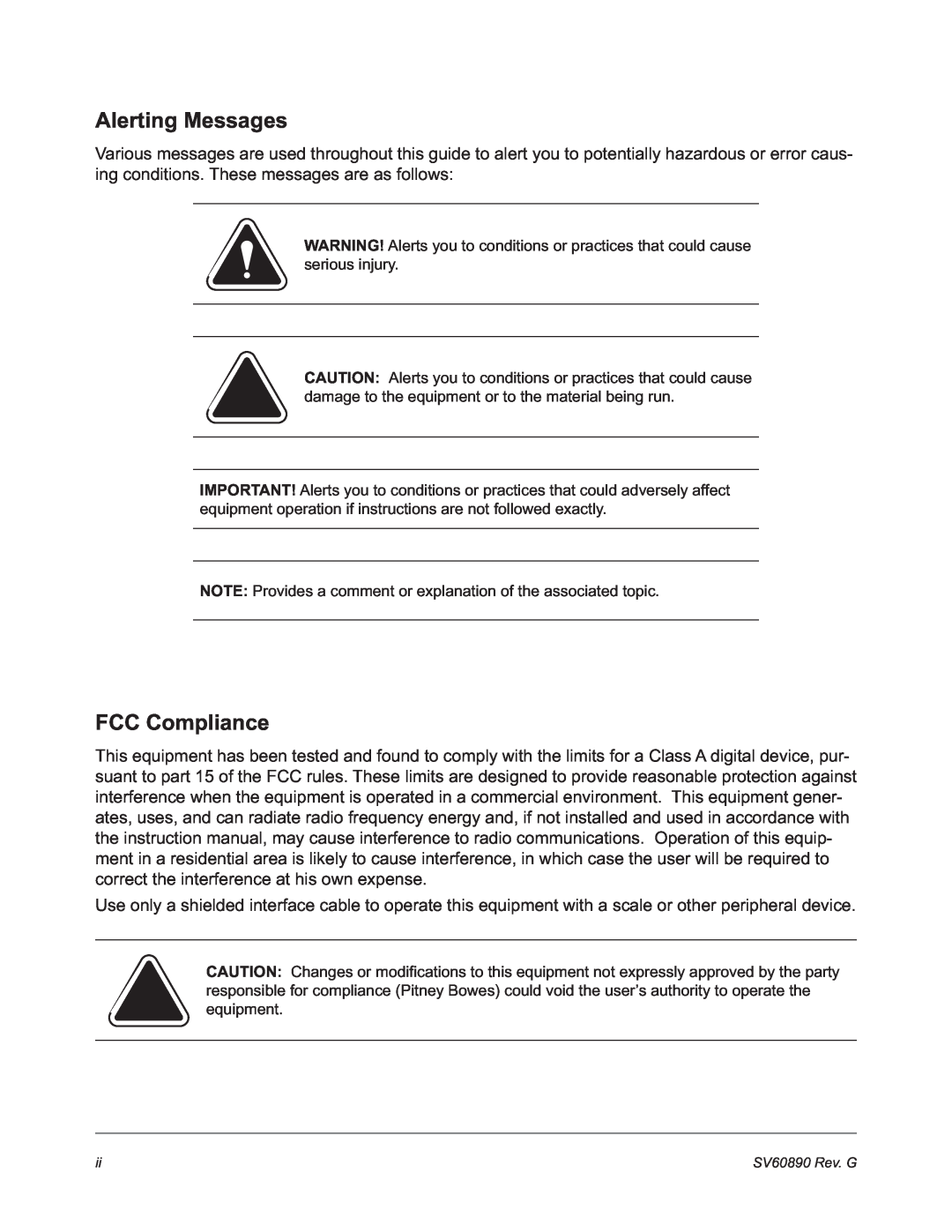 Pitney Bowes DM550, DM500 manual Alerting Messages, FCC Compliance 