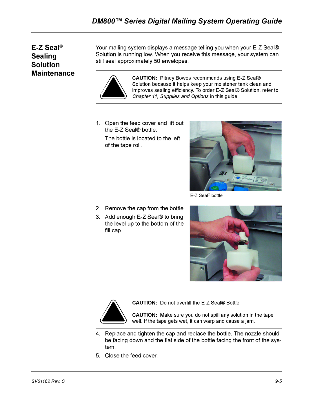 Pitney Bowes DM800 manual Seal Sealing Solution Maintenance 