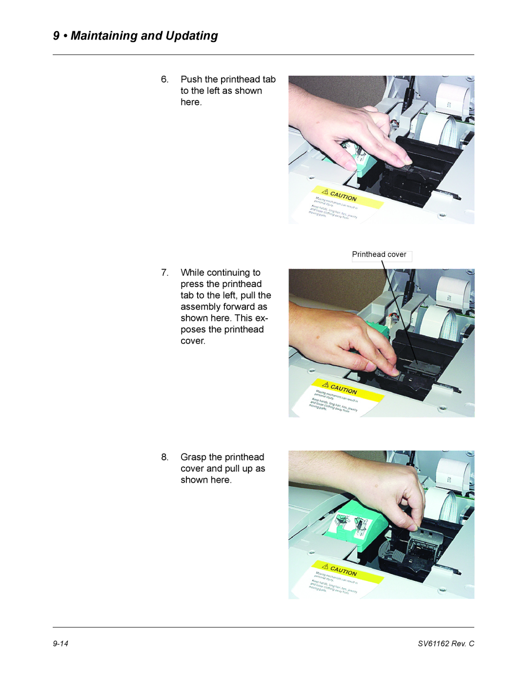 Pitney Bowes DM800 manual Push the printhead tab to the left as shown here 