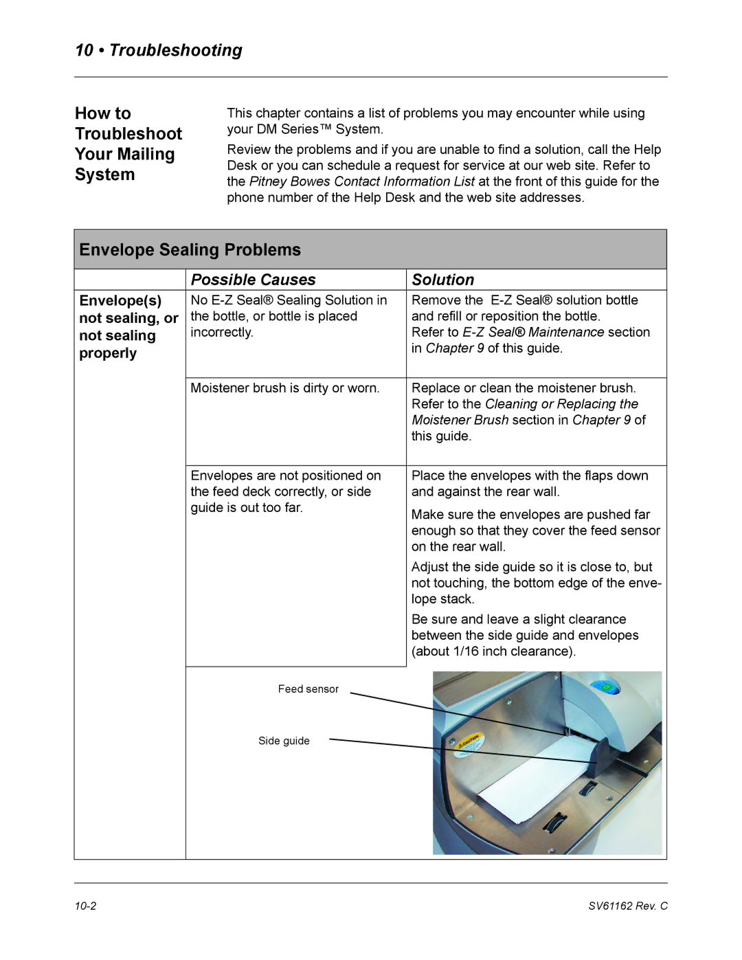 Pitney Bowes DM800 manual Troubleshooting, Envelope Sealing Problems, How to Troubleshoot Your Mailing System 