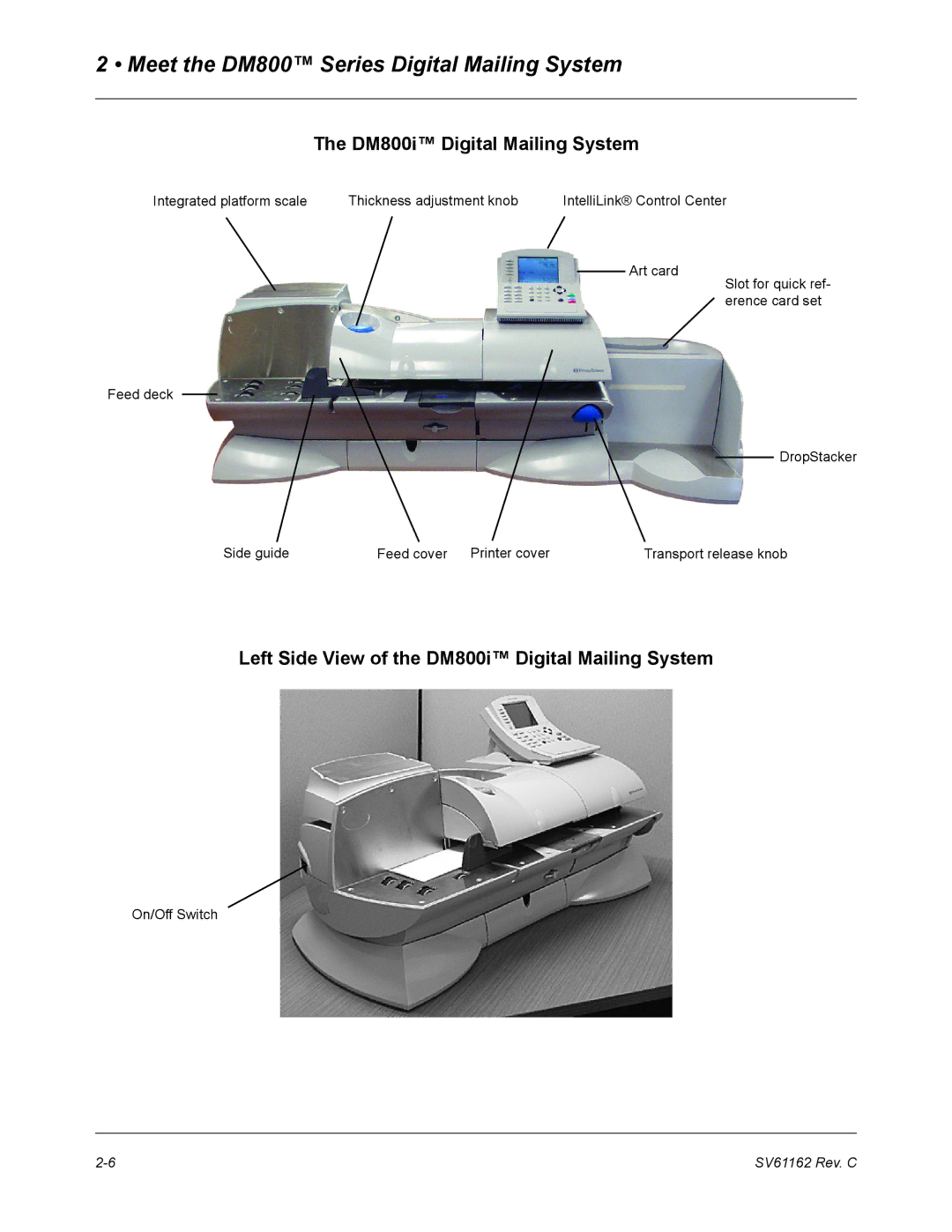 Pitney Bowes manual Left Side View of the DM800i Digital Mailing System 