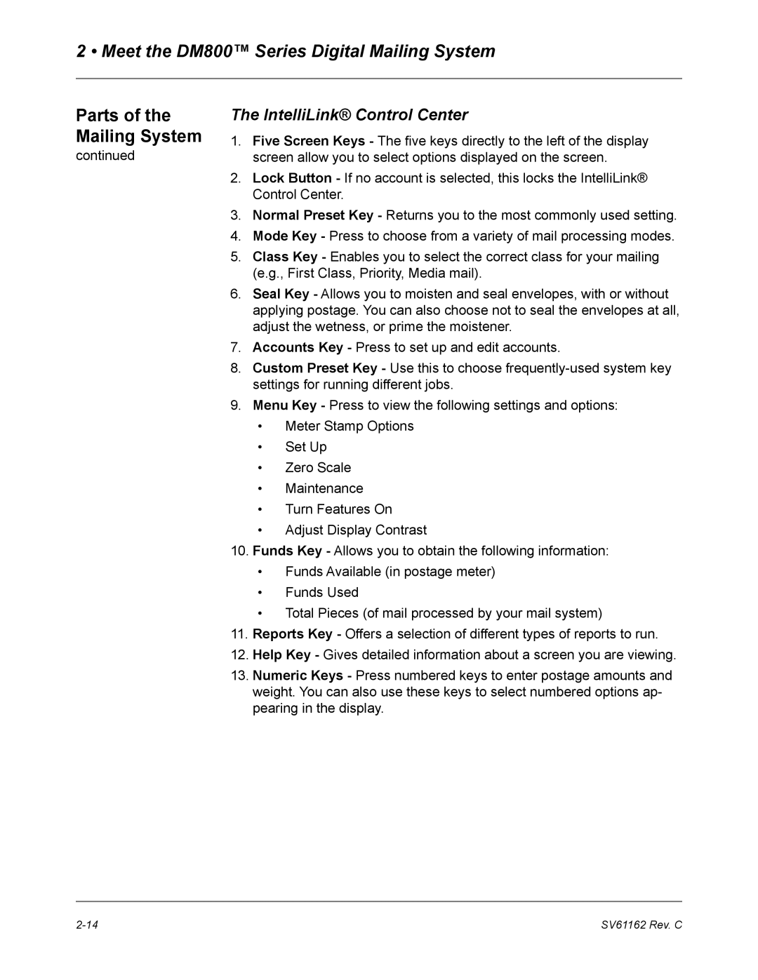 Pitney Bowes DM800 manual IntelliLink Control Center 