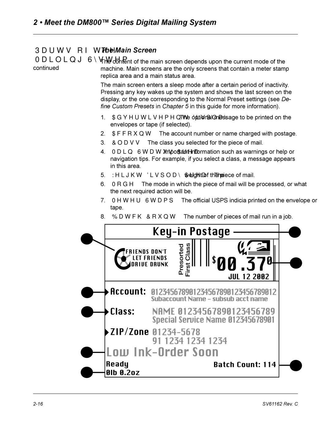 Pitney Bowes DM800 manual Main Screen 