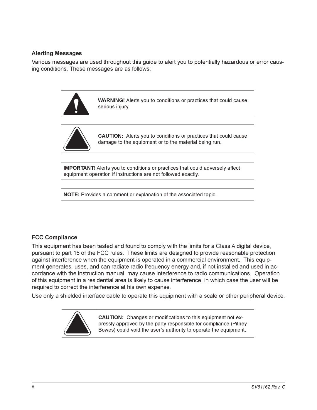 Pitney Bowes DM800 manual Alerting Messages, FCC Compliance 