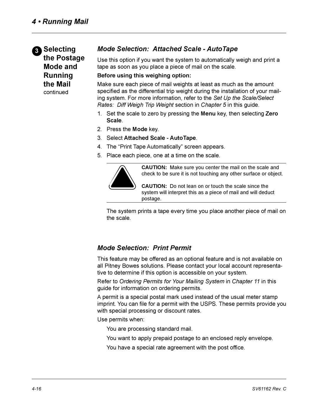 Pitney Bowes DM800 Mode Selection Attached Scale AutoTape, Mode Selection Print Permit, Before using this weighing option 