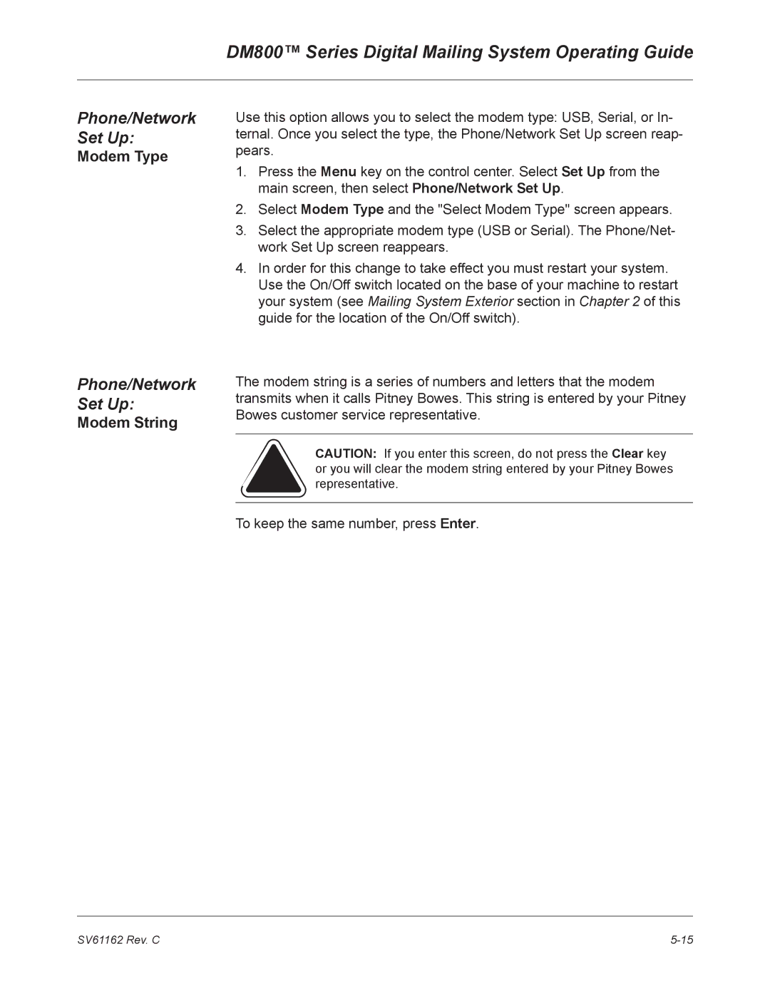 Pitney Bowes DM800 manual Modem Type, Modem String 