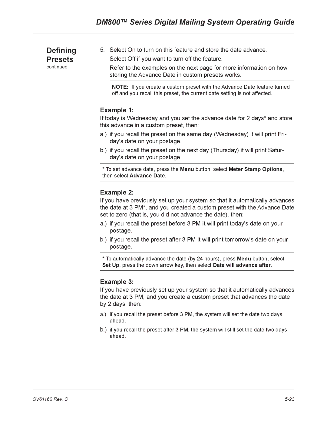 Pitney Bowes manual DM800 Series Digital Mailing System Operating Guide, Example 