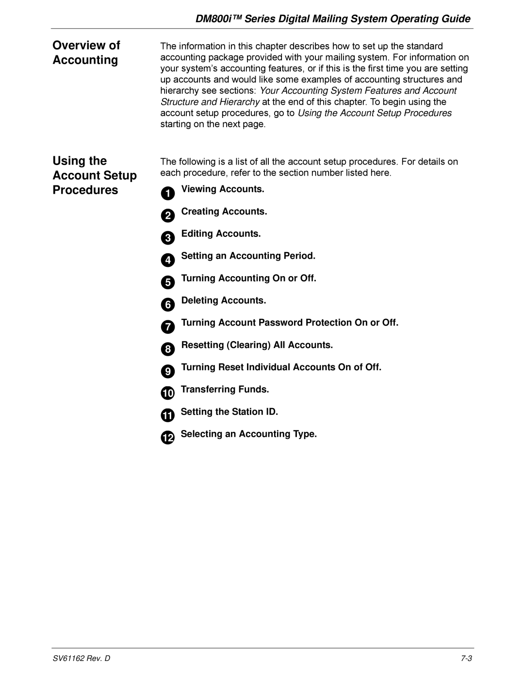 Pitney Bowes DM800i Series manual Overview of Accounting, Using Account Setup Procedures 