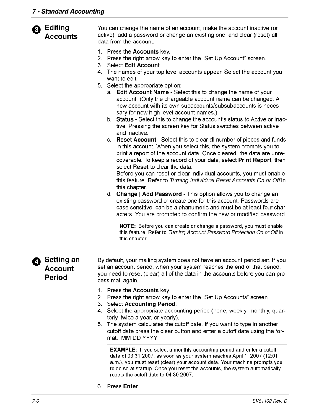 Pitney Bowes DM800i Series Editing, Accounts, Setting an Account Period, Select Edit Account, Select Accounting Period 