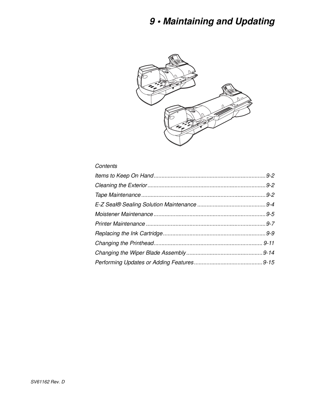 Pitney Bowes DM800i Series manual Maintaining and Updating, Contents Items to Keep On Hand 