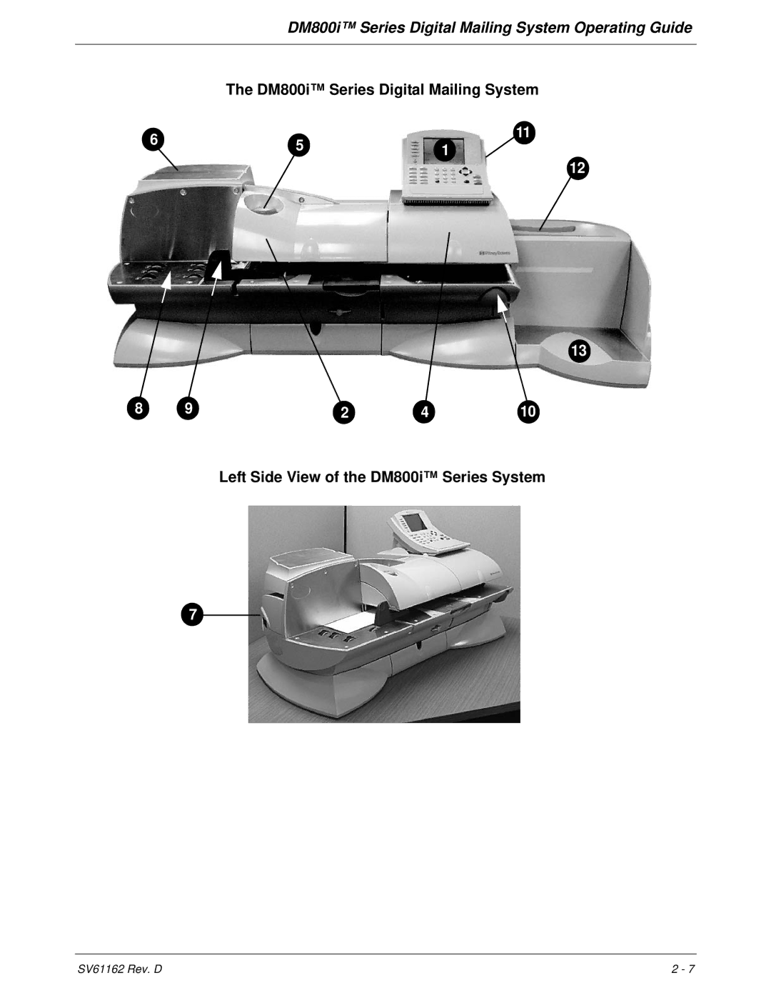 Pitney Bowes manual Left Side View of the DM800i Series System 