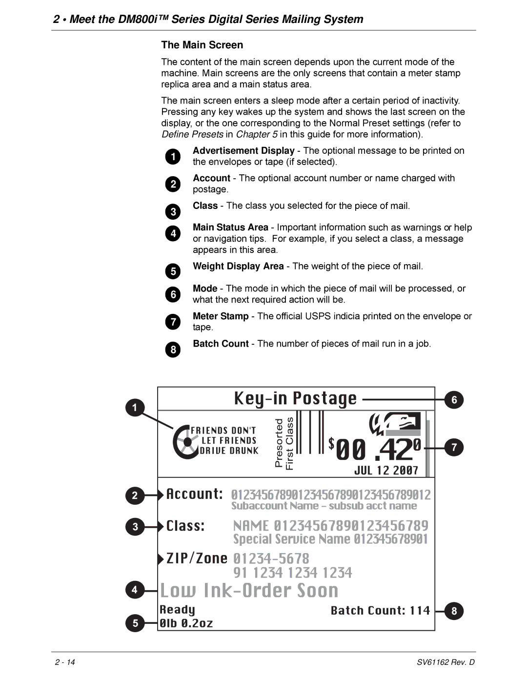 Pitney Bowes manual Meet the DM800i Series Digital Series Mailing System, Main Screen 