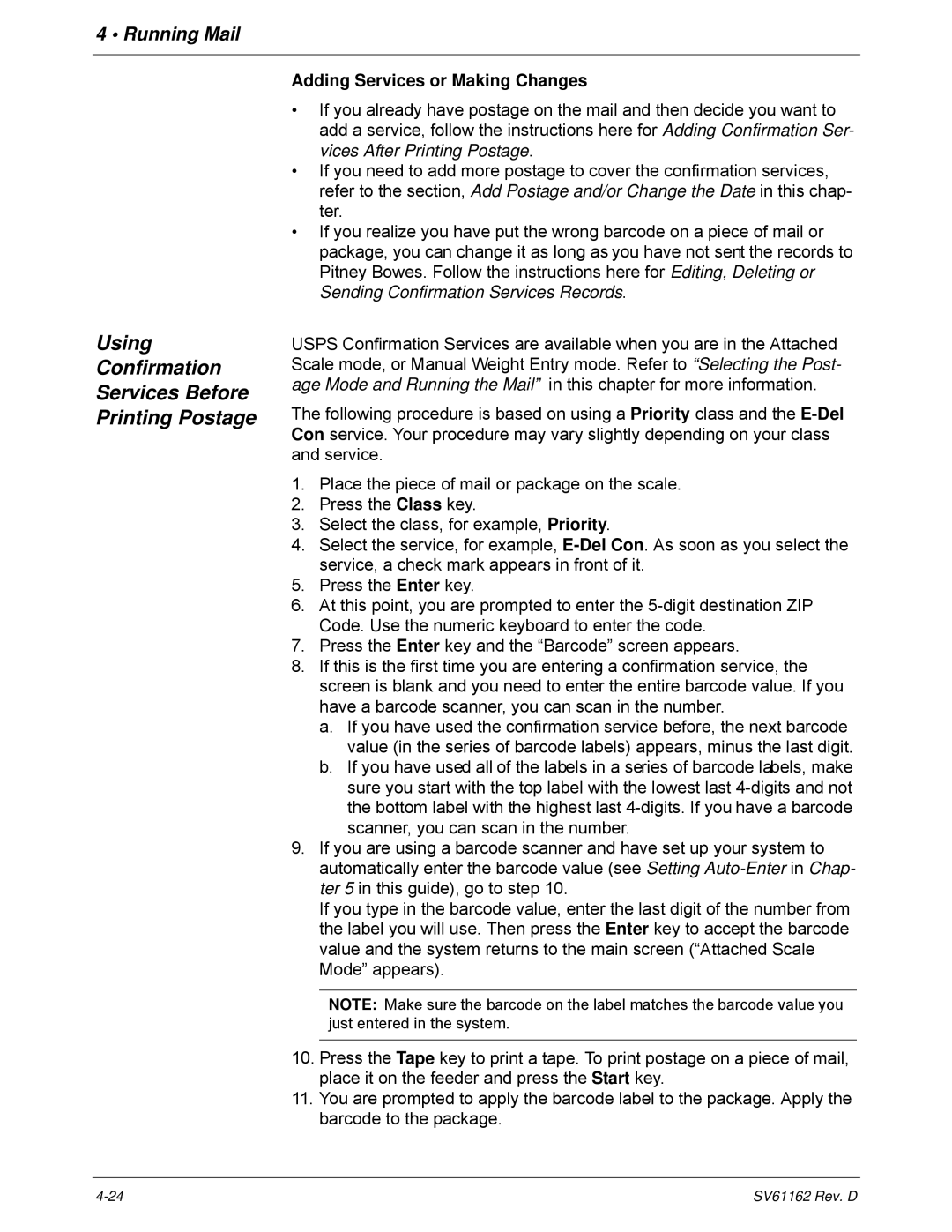 Pitney Bowes DM800i Series manual Using Confirmation Services Before Printing Postage, Adding Services or Making Changes 