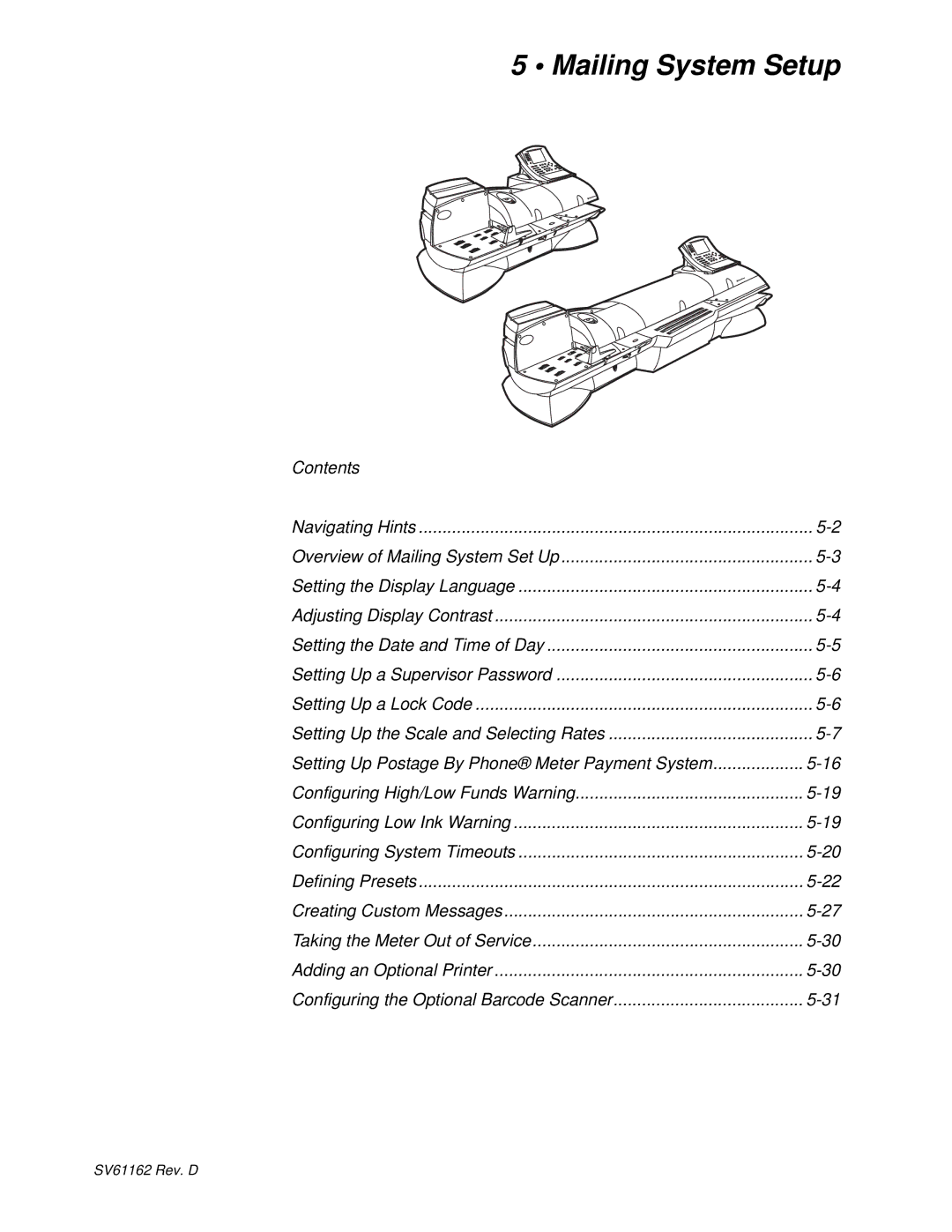 Pitney Bowes DM800i Series manual Mailing System Setup, Contents 