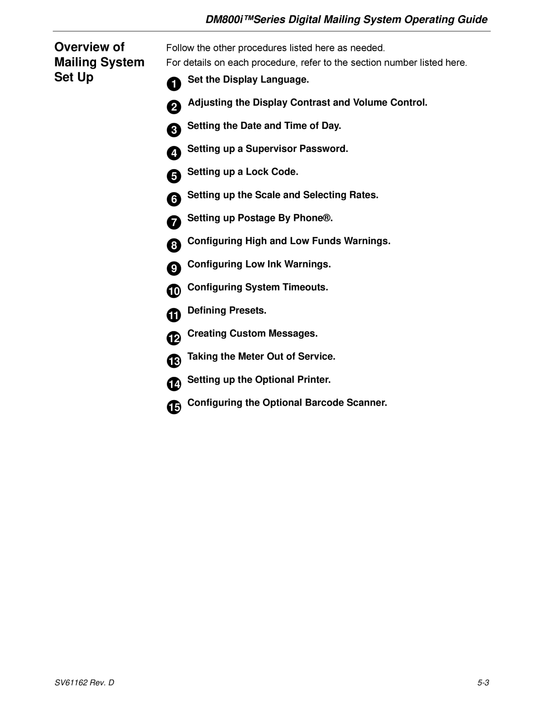 Pitney Bowes DM800i Series manual Overview Mailing System Set Up 