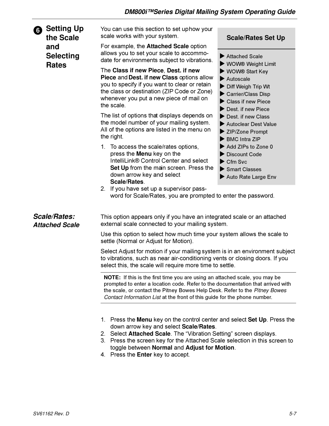 Pitney Bowes DM800i Series manual Setting Up the Scale and Selecting Rates, Scale/Rates Set Up 