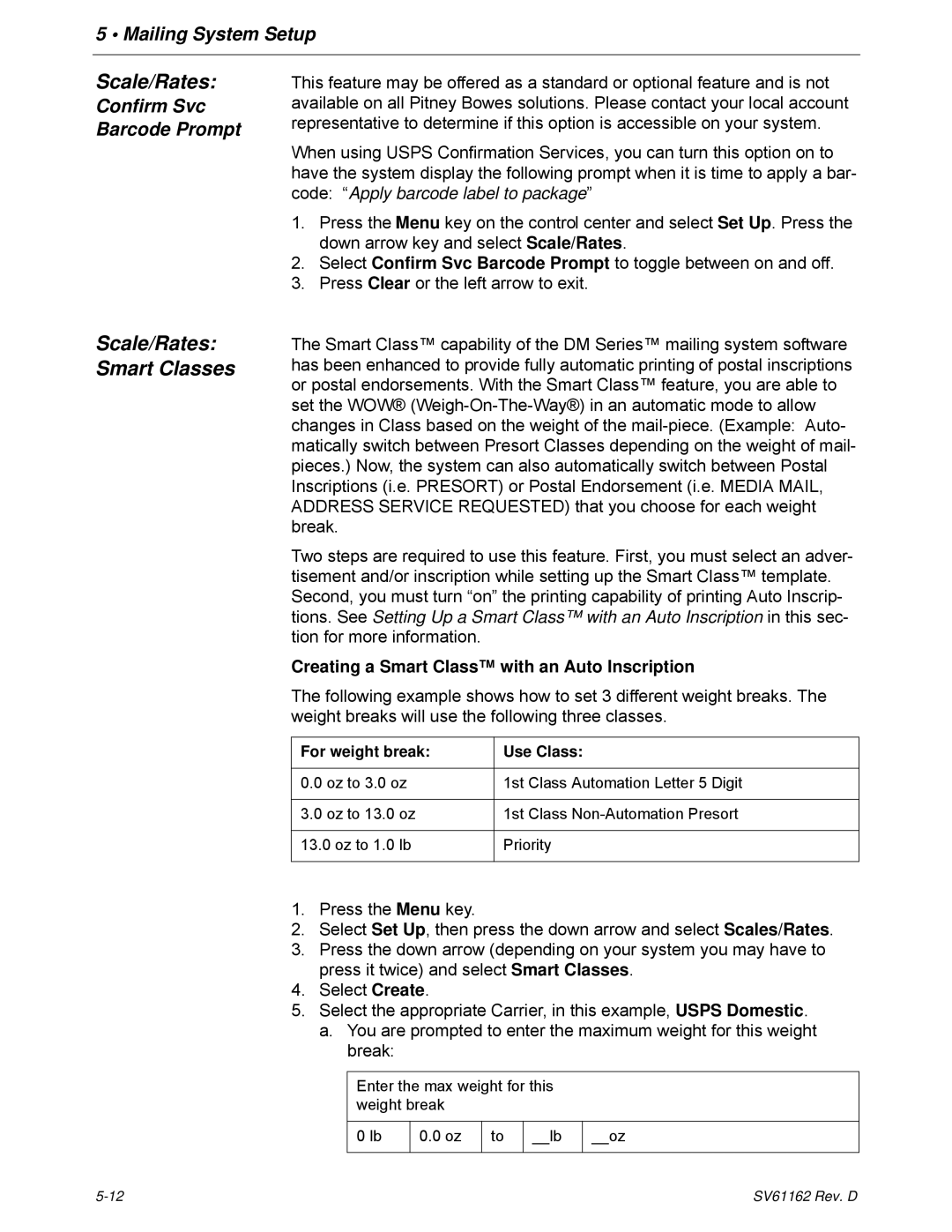 Pitney Bowes DM800i Series manual Scale/Rates Smart Classes, Creating a Smart Class with an Auto Inscription 