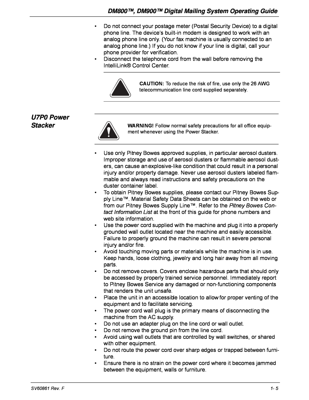 Pitney Bowes manual U7P0 Power Stacker, DM800, DM900 Digital Mailing System Operating Guide 