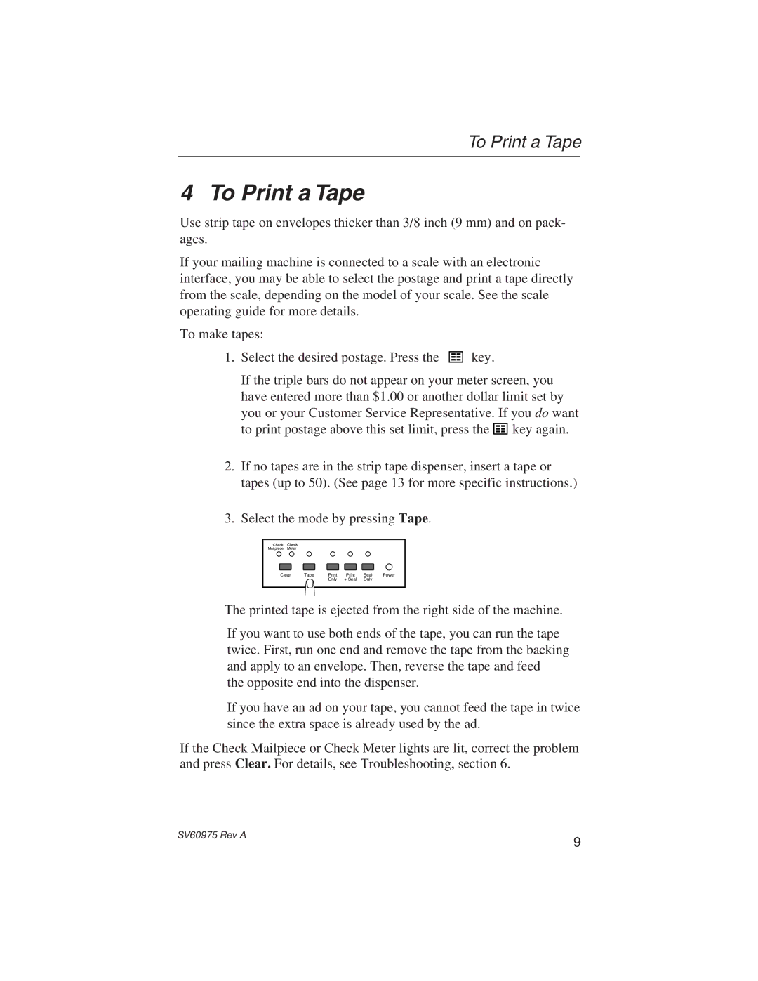 Pitney Bowes E589 manual To Print a Tape 