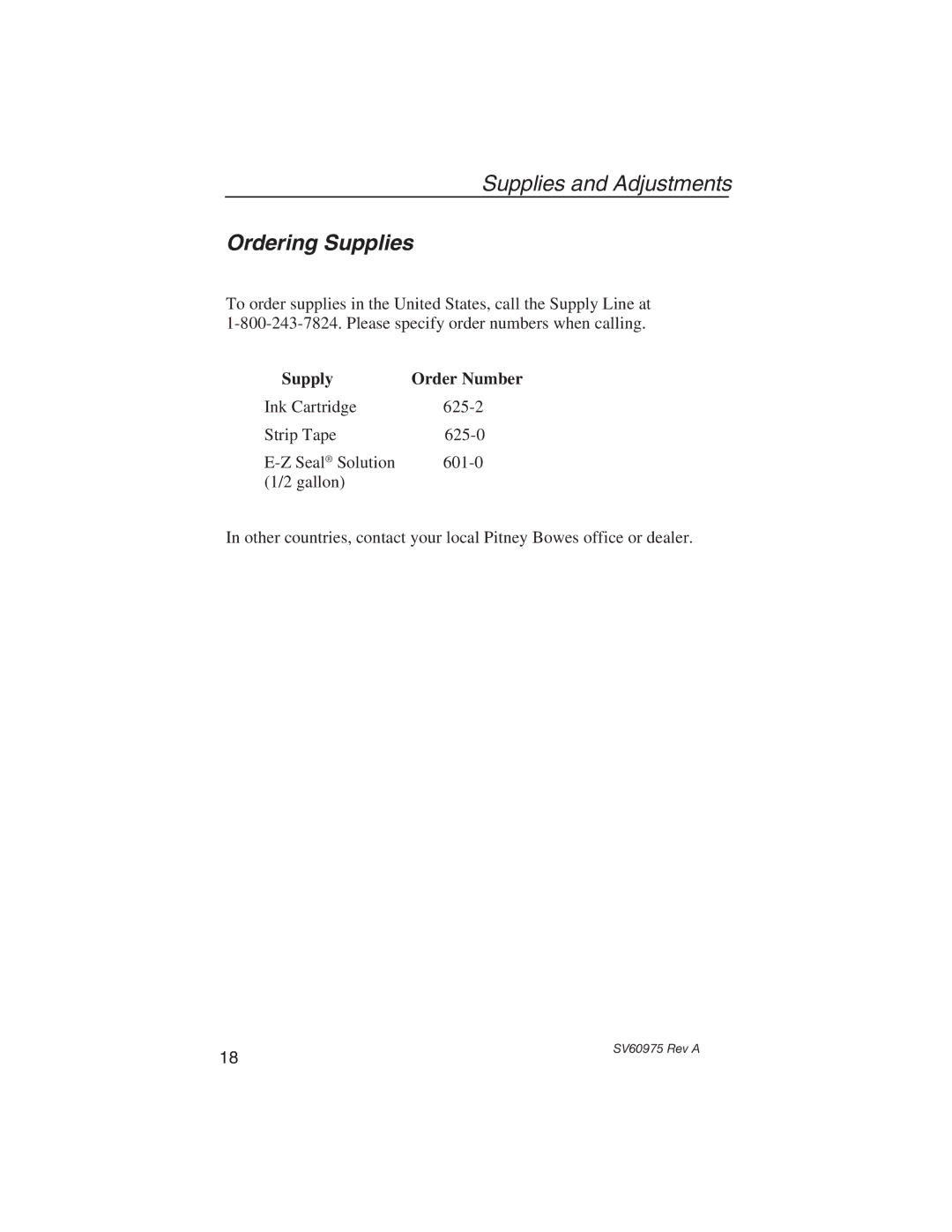 Pitney Bowes E589 manual Ordering Supplies, Supply 