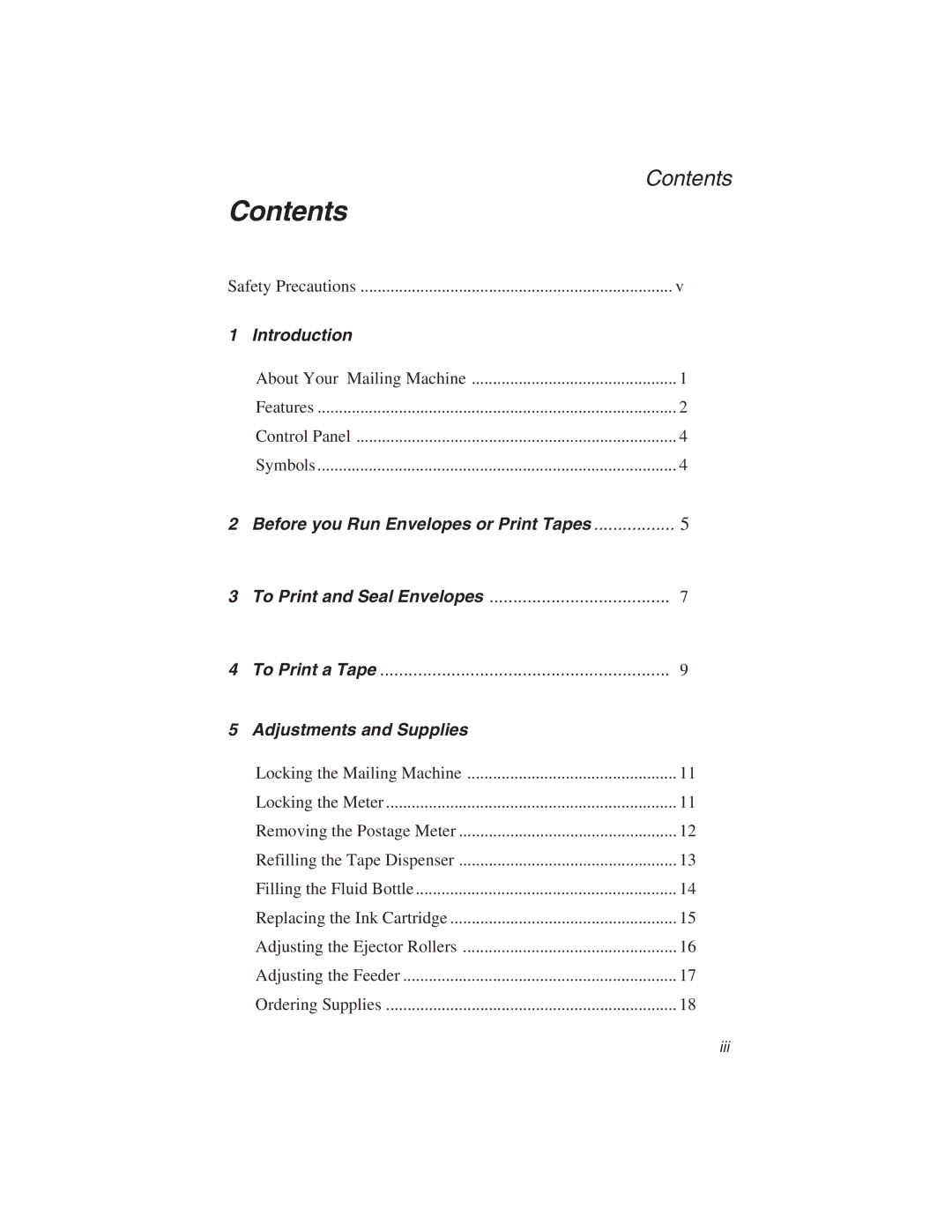 Pitney Bowes E589 manual Contents 