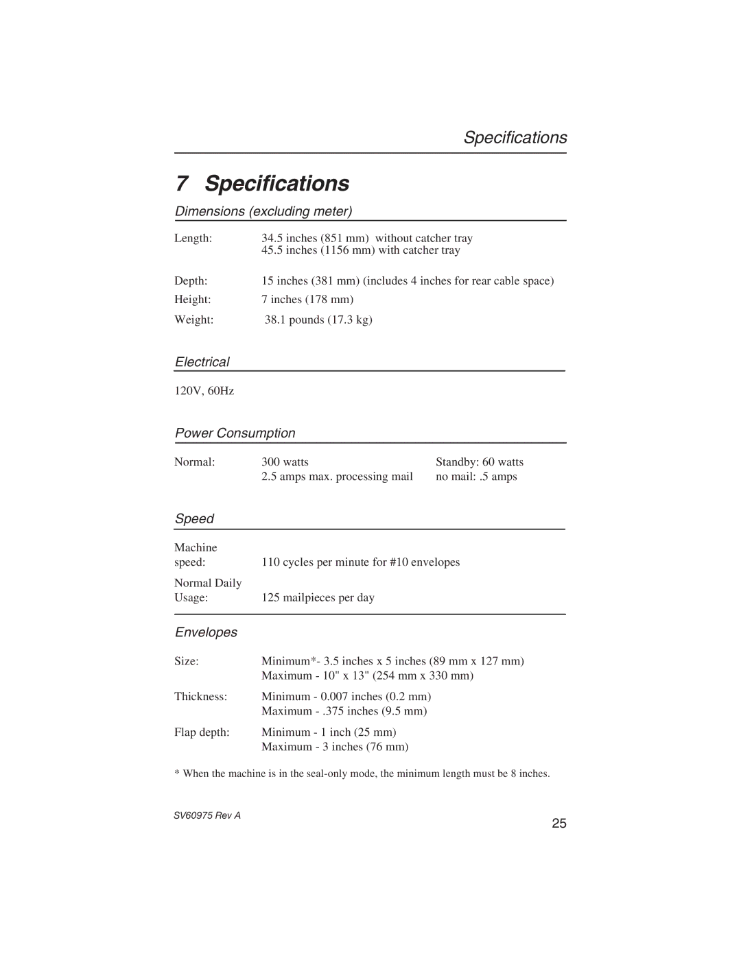 Pitney Bowes E589 manual Specifications 