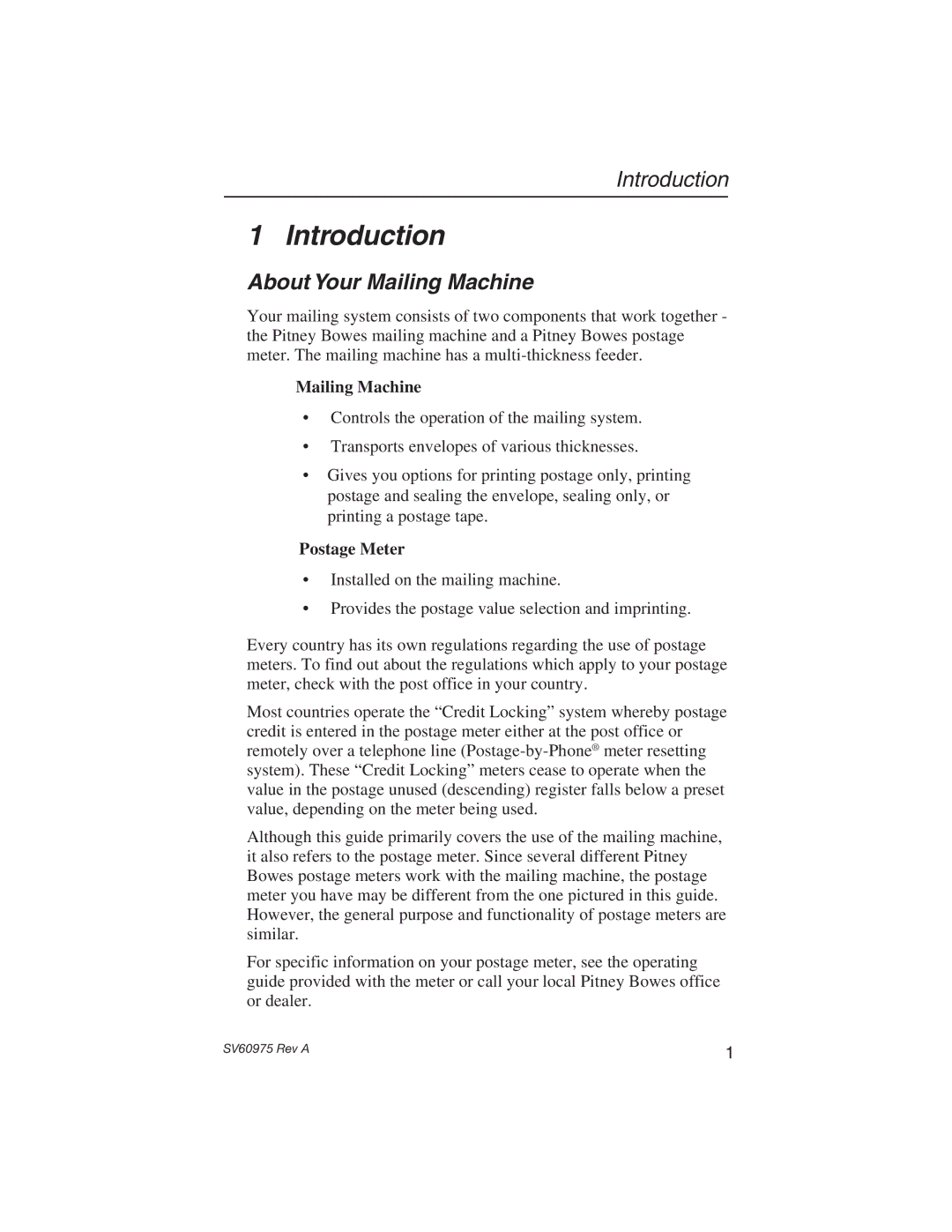 Pitney Bowes E589 manual Introduction, About Your Mailing Machine 