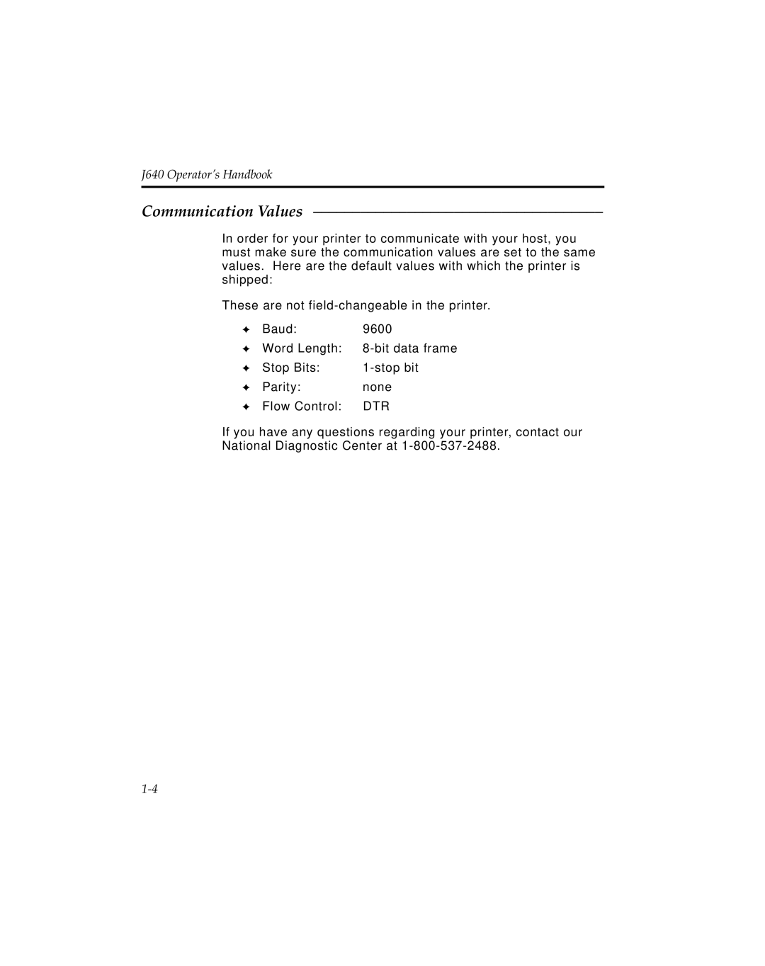 Pitney Bowes J640, J641 manual Communication Values 