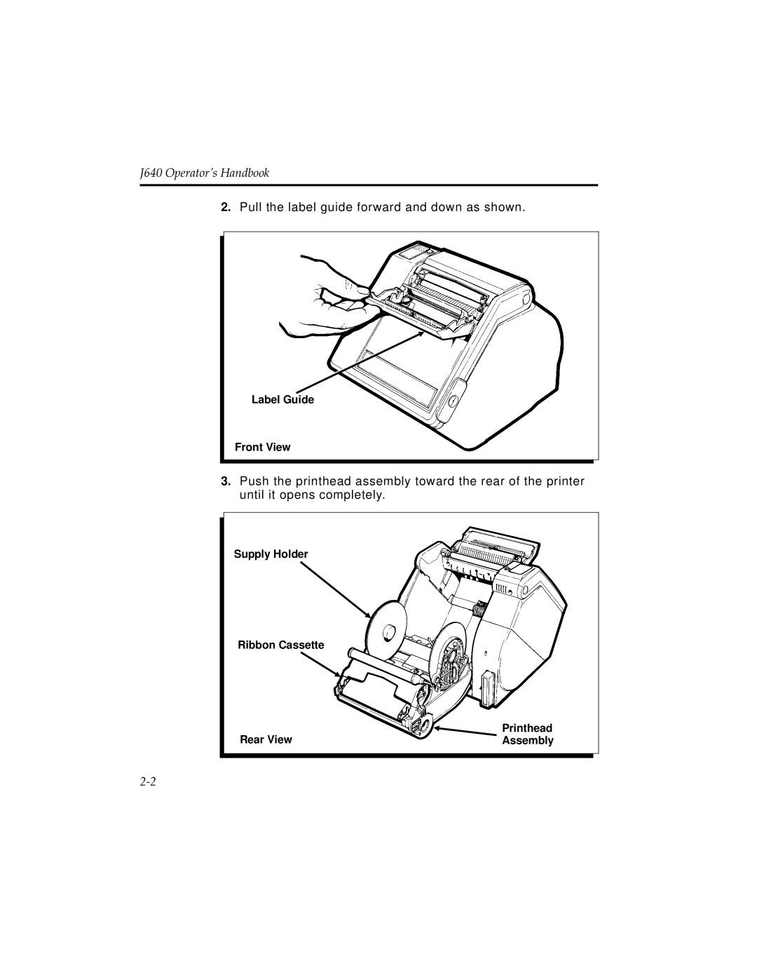 Pitney Bowes J640, J641 manual Pull the label guide forward and down as shown 