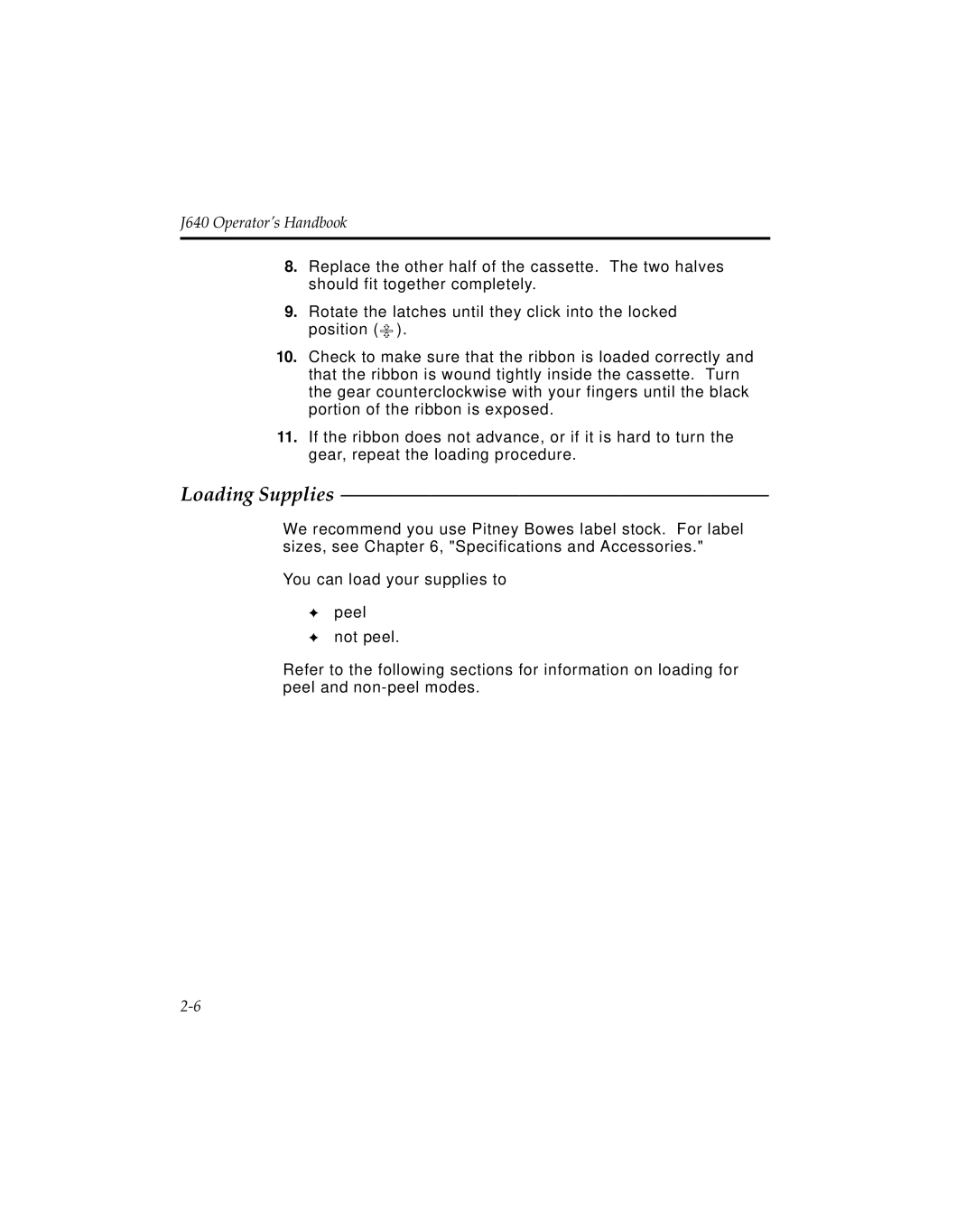 Pitney Bowes J640, J641 manual Loading Supplies 