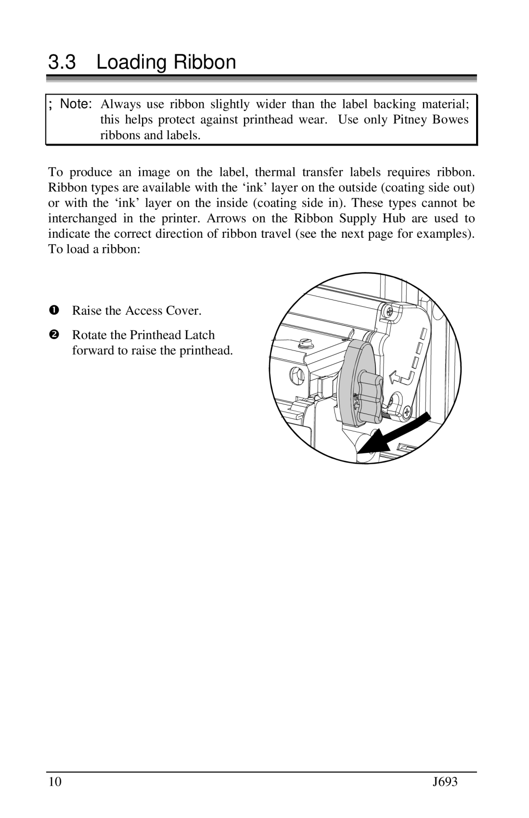 Pitney Bowes J693 manual 3Loading Ribbon 