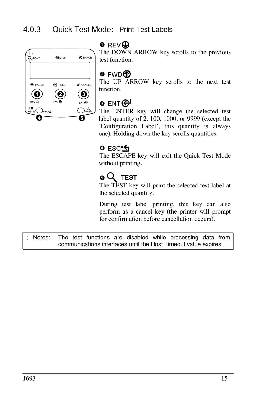 Pitney Bowes J693 manual Quick Test M de Print Test Labels 