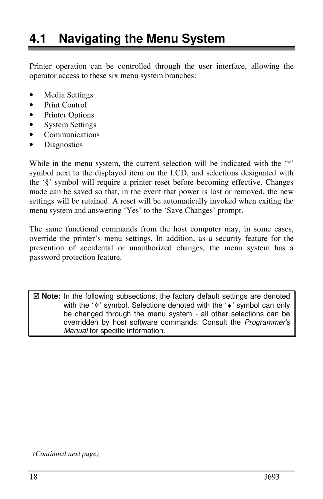 Pitney Bowes J693 manual Navigating the Menu System 