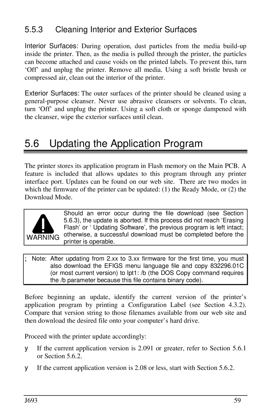 Pitney Bowes J693 manual Updating the Application Program, Cleaning Interior and Exterior Surfaces 