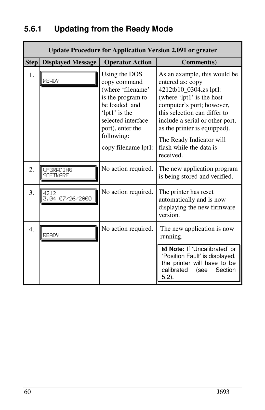 Pitney Bowes J693 manual Updating from the Ready Mode 