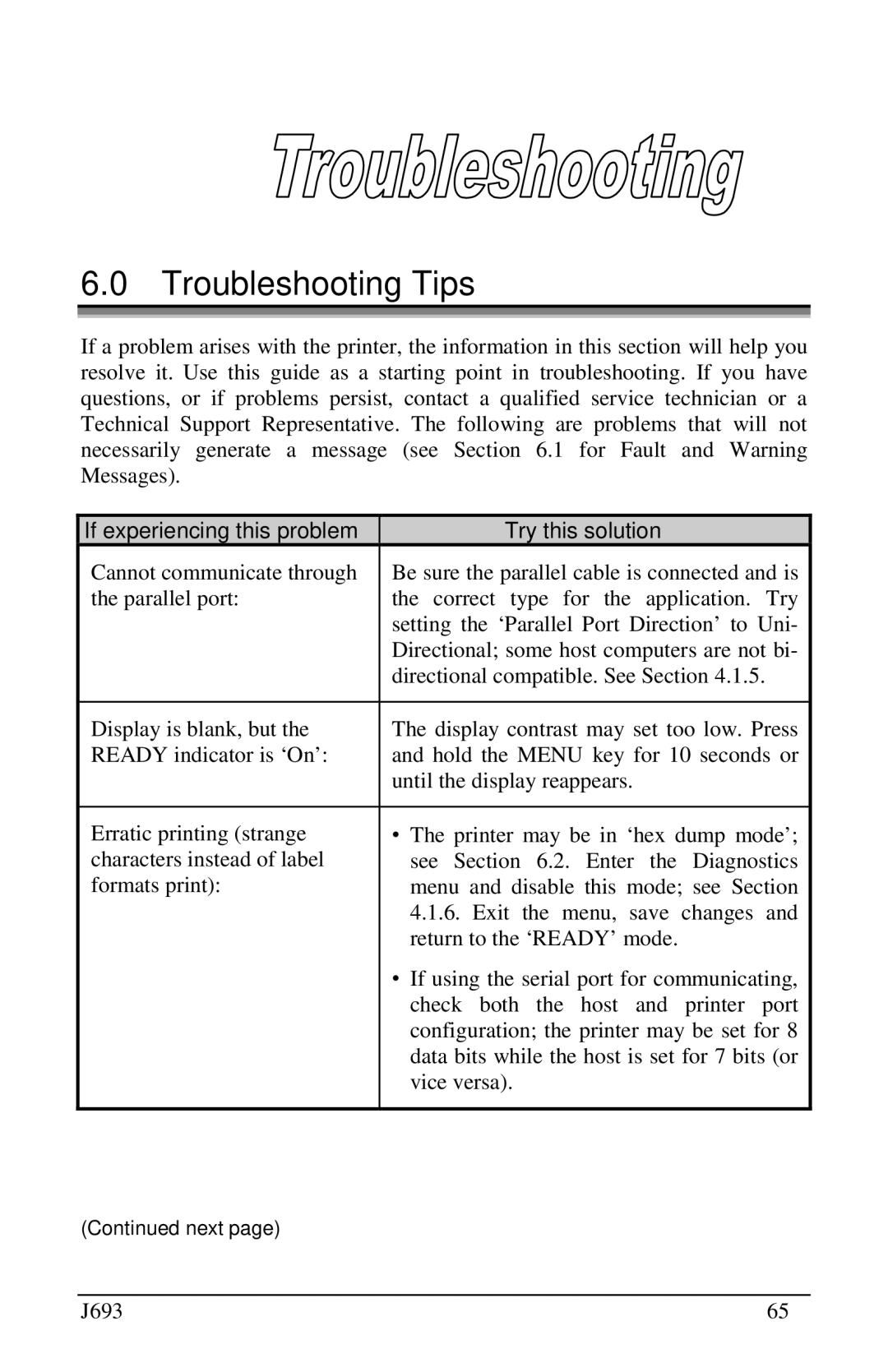 Pitney Bowes J693 manual Troubleshooting Tips, If experiencing this problem… Try this solution… 