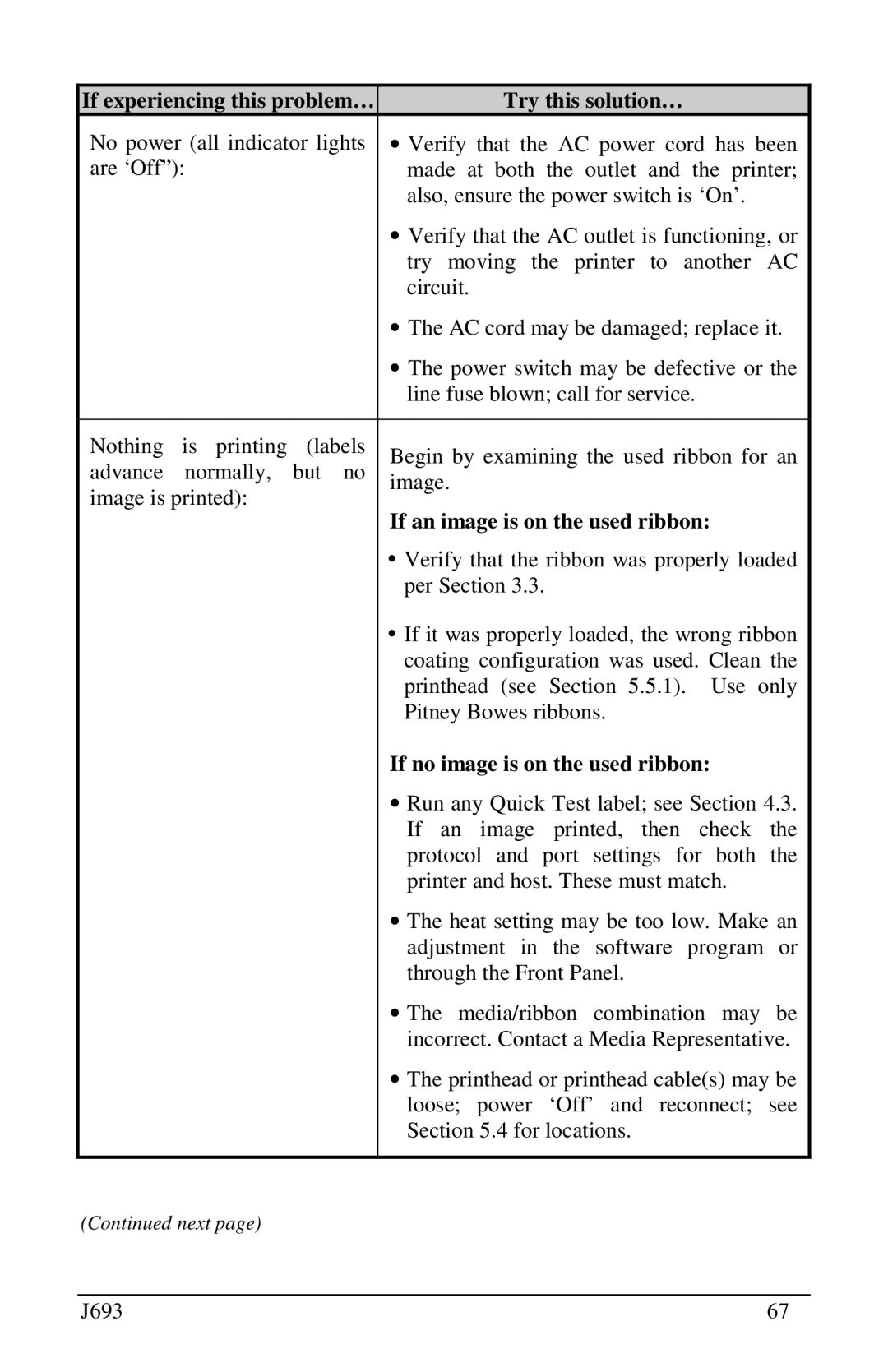 Pitney Bowes J693 manual If an image is on the used ribbon, If no image is on the used ribbon 