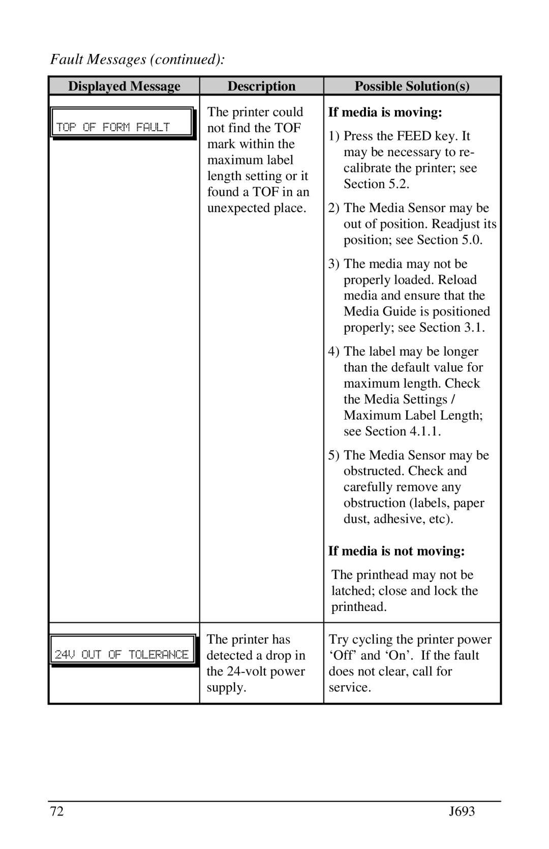 Pitney Bowes J693 manual If media is moving, If media is not moving 