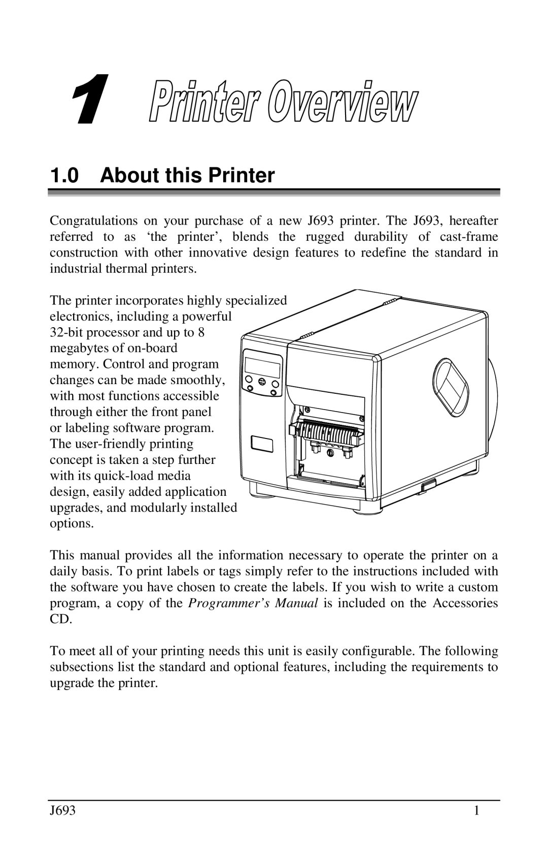 Pitney Bowes J693 manual About this Printer 