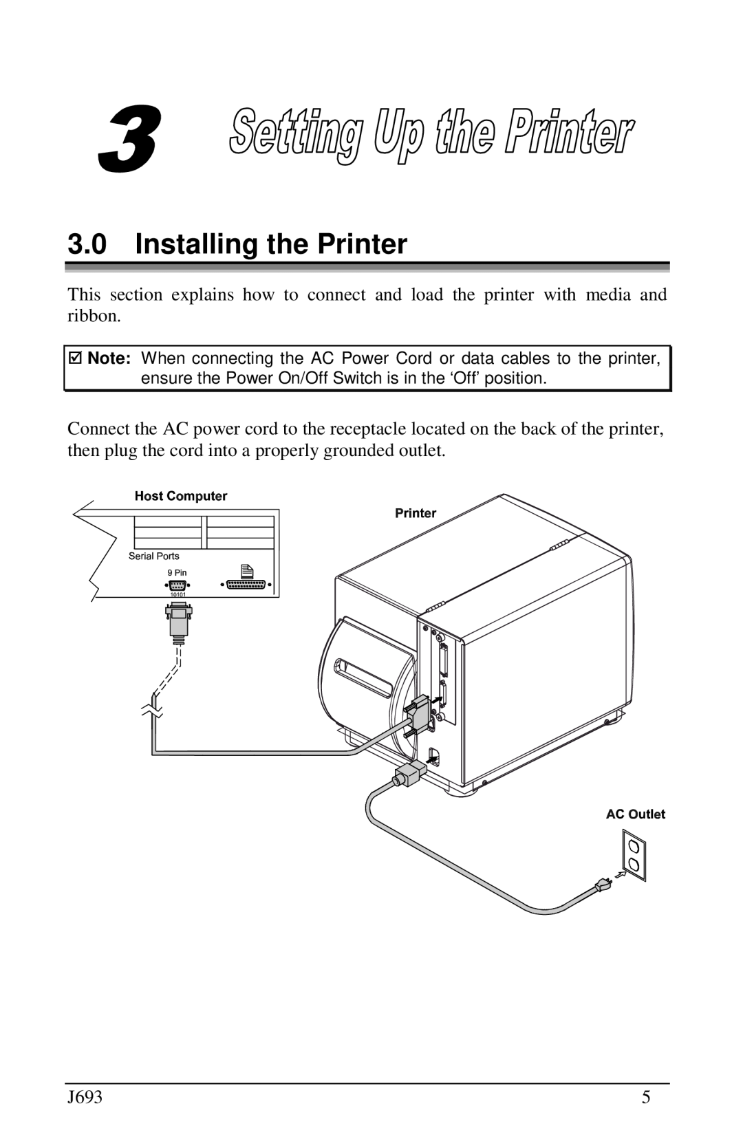 Pitney Bowes J693 manual Installing the Printer 