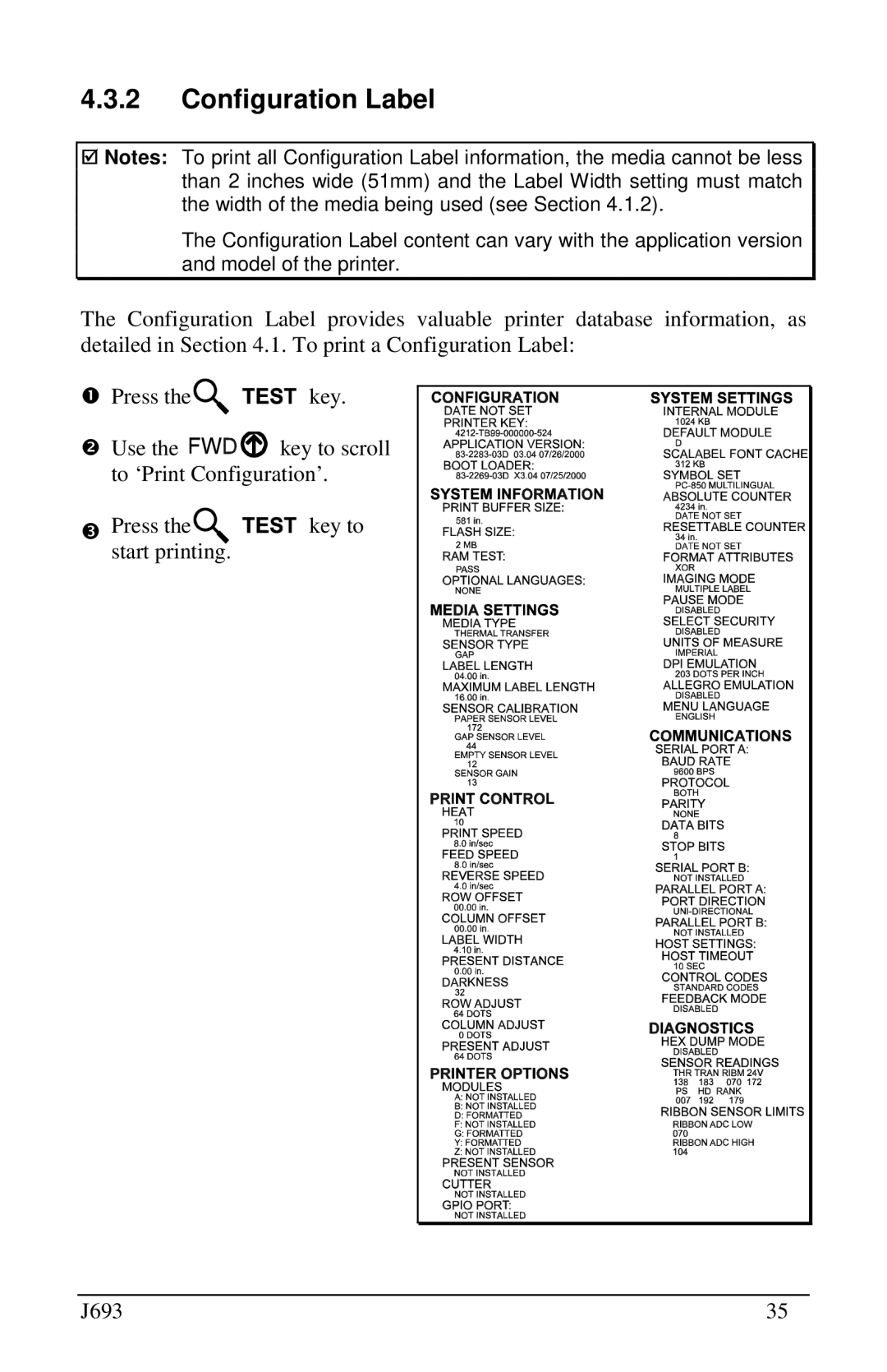 Pitney Bowes J693 manual Configuration Label 